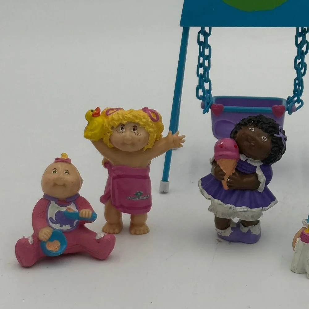 Vintage 1984 Cabbage Patch Kids PVC Mini Figurine Lot with Swing Set 6pc 80s Toy